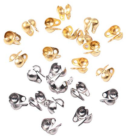 FSSTUD 200 PCS Open Bead Tips Knot Covers Clamshell End Cap Crimps Beads Ball Chain Connector Clasp for Jewellery Craft Making 2mm