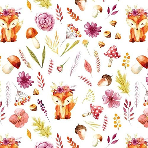 100x160cm Fuchs 100% Baumwolle Baumwollstoff Kinder Meterware Handwerken Nähen Stoff (Fuchs Pilz Blume Weiße, 100x160cm (11,99€/m))