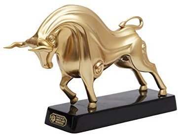 HAUCOZE Stier Figuren Skulptur Modern Kunst Deko Tier Statue Geschenk 31cm | Gold Polyresin Handgefertigtes Ornament Geburtstag Fest Feiertag Arts für Tisch Bücherregal Schreibtisch