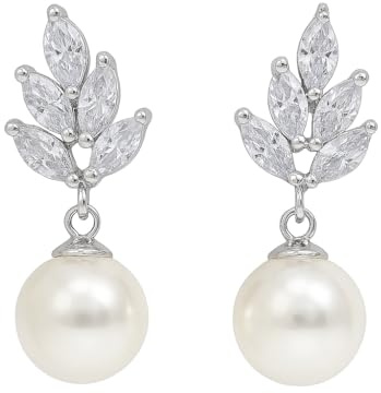 ONDEGO® Elegante Zirkonia Ohrringe mit Glaswachsperle – 3,5 cm – Stecker – funkelnd & hautfreundlich – AAA+ Zirkonia – Hochzeit Schmuck Damen