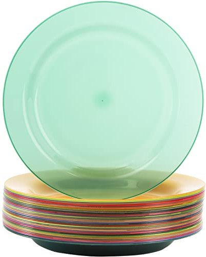 Cedilis 30-Pack Reusable Plastic Plates, 10 Inch/25cm Unbreakable & Lightweight Dinner Plates, 6 Mixed Colours Round Plate for Parties, Picnics, BBQ, Weddings and Daily Use, Dishwasher Safe