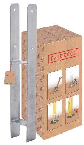 TRIBECCO Support de poteau en H pour sceller le béton (91 x 91/600) galvanisé à chaud, hauteur totale : 600 mm, épaisseur du matériau : 5 mm, largeur de la lumière : 90 mm ancrage en béton H en acier