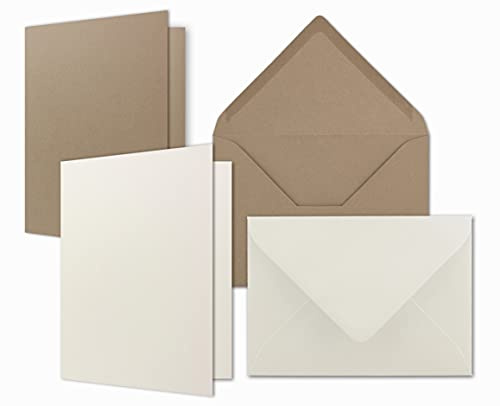 20x Kartenpaket DIN A6 / C6 in Naturweiß (Creme) und Cappuccino (Braun) - Faltkarten mit Falz A6 10,5 x 14,8 cm & Umschläge C6 11,4 x 16,2 cm