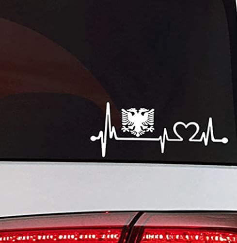 Albanien Herzschlag Auto Aufkleber Albania Flag Sticker Albanien Flagge Tattoo (White)