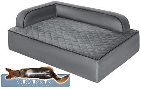 Salla Hundebett, Orthopädisches Bett für Hunde, Waschbares Hundesofa mit Abnehmbarem Bezug, Hundematratze, für Haustiere, Flauschig & Kuschelig, Haustierbett, Hundecouch, 120 cm x 90 cm, Grau