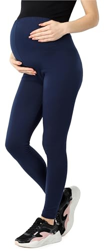 Be Mammy Leggings Premaman Lunghi Pantaloni in Bio-Cotone Donna BE20-283 (Blu Marino, M)