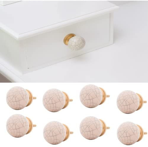 Knober 8 X Kugelförmiger Möbelknopf aus Keramik handmalt in kräftger Farbe Beige