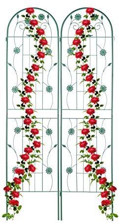 Relaxdays Grigliati per Rampicanti, Set da 2, HxL 200 x 50 cm, Supporti in Metallo per Piante Tralicci a Incastro, Verde, Ferro