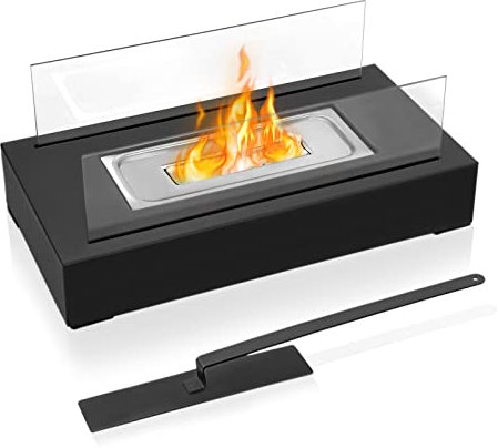 VA-Cerulean Chimenea decoración de Mesa, Chimenea de bioetanol portátil, Chimenea de Cristal con cámaras de combustión de Acero Inoxidable, calefacción,para balcón, terraza (Tipo C, Rectangular)