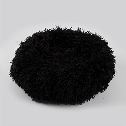 Lukery Hundebett Katzenbett Flauschig Rund aus Plüsch, Kuscheliges Donut Hundekissen und Katzenkissen Weiches Plüsch Hundeliege für Kleine, Mittelgroße und Große Haustiere (50CM,schwarz)