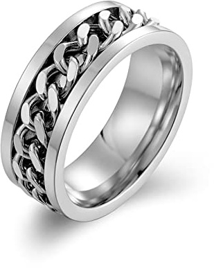 Beydodo Ringar i rostfritt stål, herr ring 8 mm med kedja vänskapsring silver för män, 65 (20.7), Ingen ädelsten