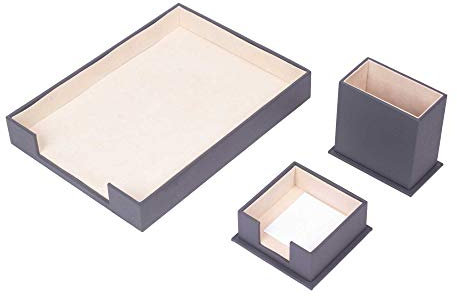MOOGCO Dokumentenablage aus Leder – Stifthalter – Notizpapierhalter – 3 Zubehörteile – Schreibtisch-Organizer – Büro-Schreibtisch-Zubehör – Schreibtisch-Aufbewahrung – 3 Stück (Gray)