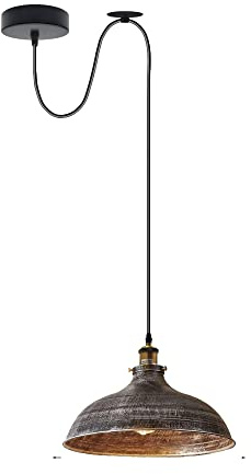 Retro-Industrie-Deckenleuchte, 36 cm, rustikaler Metall-Lampenschirm, hängende Riemenscheibe, höhenverstellbar, 195 cm Kordel, Vintage-Edison-60 W E27-Glühbirnen-Sockel, Kücheninsel-Lampe, Esszimmer