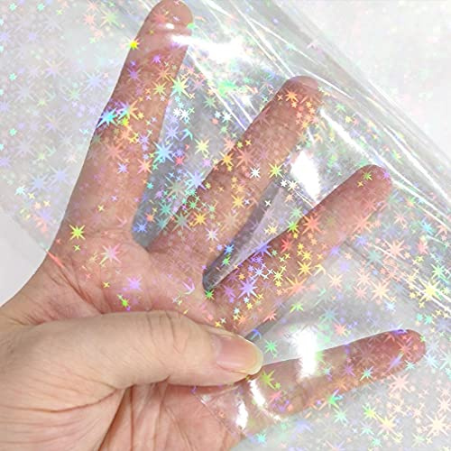 XHT Holografisches klares PVC-Vinyl, 30 x 135 cm, schillerndes Laminat, transparent, wasserdicht, Vinylfolie (Sterne)