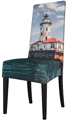 OPSREY Stuhlhussen mit Leuchtturm-Motiv, dehnbar, waschbar, abnehmbar, für Esszimmerstühle, für Küche, Party, Hotel, Hochzeit