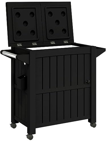 vidaXL 3 in 1 Servierwagen, Rollwagen für den Außenbereich, Getränkewagen mit Stauraum 1 Ablage 1 Kühlbox, Trolley Teewagen, Schwarz Polypropylen