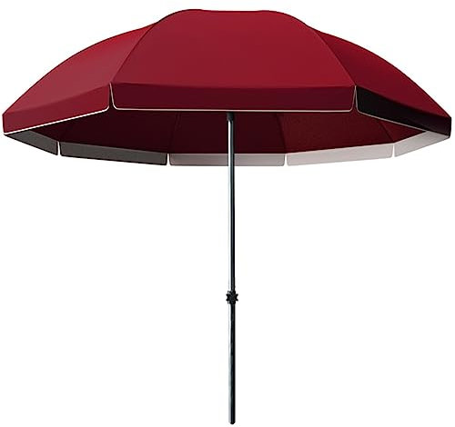 Sombrilla de Jardín Redonda 2.6m (Caucho Plateado Doble), Parasol de Mercado de Mesa Roja, Altura Ajustable, para Jardín/Picnic/Playa