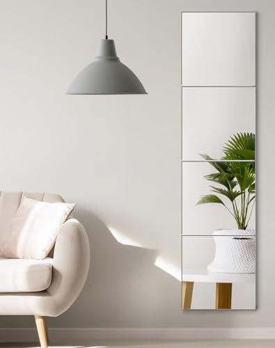 QWORK® 4 Stück Spiegelfliesen Selbstklebend, Klebespiegel, Acrylic Selbstklebende Spiegel, 30x30cm, Für Wohnzimmer, Schlafzimmer, Bad