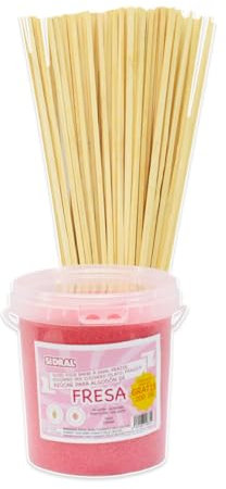 SIDRAL Machine à barbe à papa + 10 bâtonnets + 10 dosettes de sucre et cuillère doseuse à sucre, facile à utiliser pour adultes, machine à barbe à papa (Fraise + bâtons)