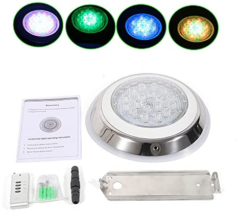JAYEUW LED Poolbeleuchtung Unterwasser 40W Poolscheinwerfer IP68 Wasserdicht mit Fernbedienung Gehäuse aus Edelstahl fur Swimming Pool AC 12V
