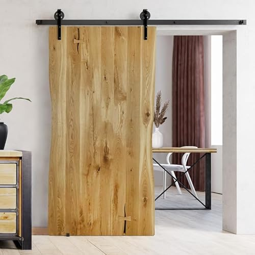 SEART Schiebetür aus Eichenholz mit Naturkante HIT Board Basic für Schlafzimmer, Ankleidezimmer, Speisekammer (110-120x210, Naturöl)