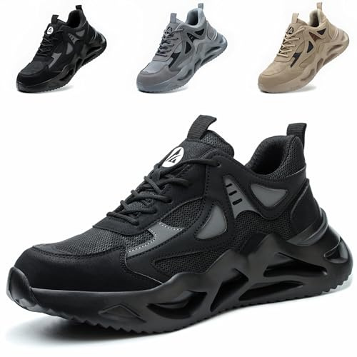 Scarpe Antinfortunistiche Uomo Donna Scarpe da Lavoro con Punta in Acciaio Leggere Scarpe Sicurezza Traspiranti Scarpe da Cantiere, Nero, EU 43