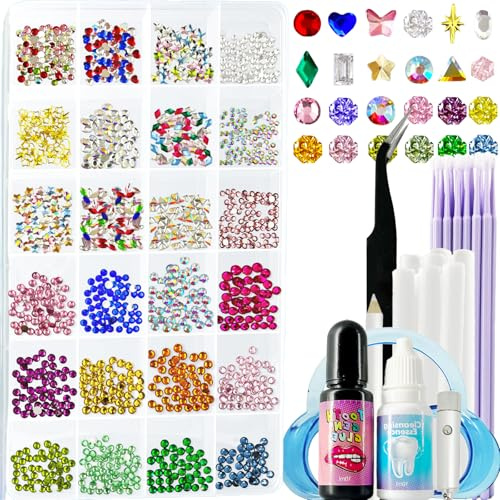 CiikDux DIY Zahnschmuck-Set, Zahnschmuck-Edelstein-Set enthält 770 Kristalle, 12 Formen, Bedazzle-Edelsteine, Zahnschmuck-Starter-Set