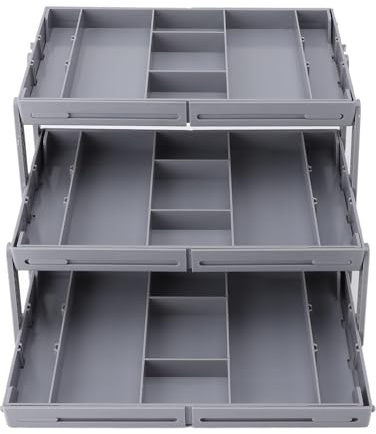 Organizador de Cajón Expandible de Plástico 3 Niveles Plegable para Maquillaje Joyería, Almacenamiento Ahorra Espacio para Baño Cocina Oficina, Una Ajustable para Accesorios