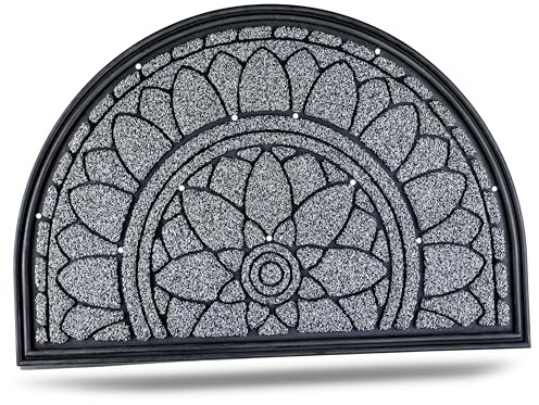 APleasant Outdoor Door Mat - Heavy Duty Non-Slip Rubber Front Door Mat Outdoor & Indoor. Washable Dirt Defender & Boot Scraper Entrance Mat with Drainage, Extra Large Welcome Mat Grey (60x90cm)