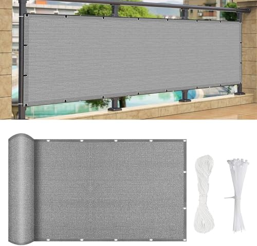 Balkonbespannung Nach Mass 400 x 35 cm Multi Farbe Und Größe, Balkon-Sichtschutz Garten-Sichtschutz, mit Kabelbinder Und Kordel, für Hofmauer Terrasse, Hellgrau