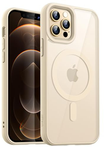 JETech Magnetic Case for iPhone 12/12 Pro 6.1-Inch Compatible with MagSafe, Shockproof Phone Bumper Cover, Solid Color Matte TPU Frame, Anti-Scratch Clear Back (Gold)