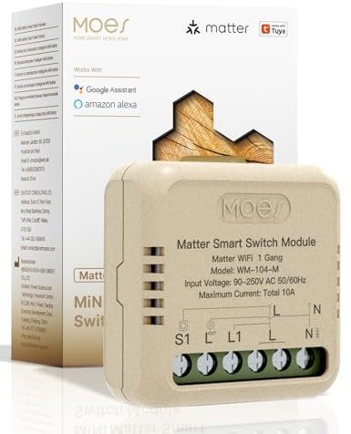 MOES Smart Switch, Matter over WiFi, Smart Switch DIY Module, Neutral Line Required, Remote Control Control, Scheduled Light Switch, Works With Alexa/Apple Home/Google Home - 10A (1 Pack)