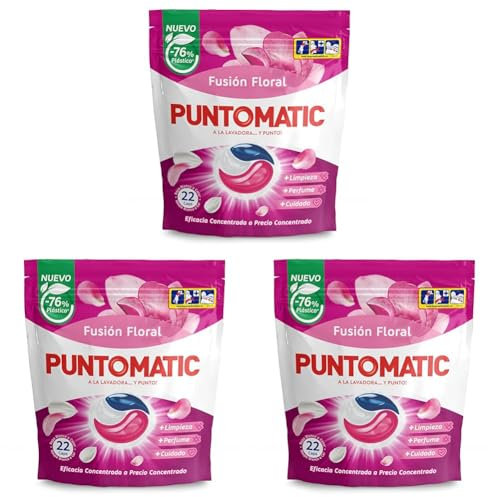 PUNTOMATIC | Cápsulas Tricámara Floral | Detergente Lavadora para Ropa Blanca y de Color | Quitamanchas | 22 lavados (Paquete de 3)