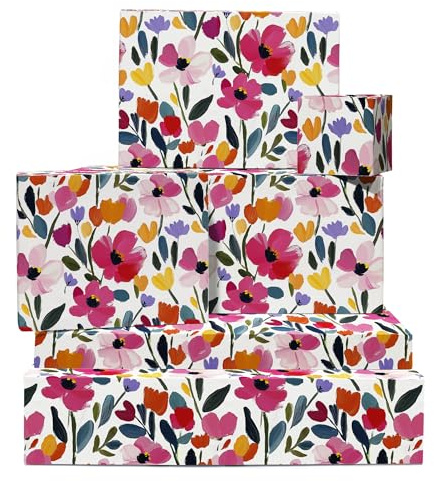 Blumen-Geschenkpapier – 6 Blatt Geschenkpapier – mit Acryl bemalte Blumen – Geschenkpapier weiß für Hochzeit, Brautparty, Geburtstag, Frühling – recycelbar – von Central 23