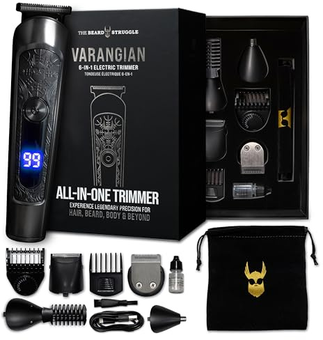 The Beard Struggle Varangian Bartschneider® 6-in-1 für Haare, Bart, Körper & darüber hinaus, Titan-Klinge, 17-fach verstellbare Klinge mit digitaler LED-Anzeige, kabellos, wasserdicht,