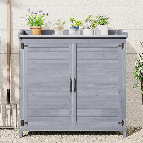 Bealife Tavolo da giardino con mobiletto base, mobiletto da giardino con piano di lavoro con 1 ripiano mobile per uso interno ed esterno (grigio, 98 x 48 x 95 cm)