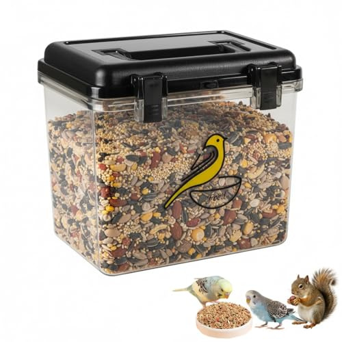 APITOS Bird Seed Storage Container,Airtight 4.5L Pet Food Storage Container with Flip Top Lid,Portable Wild Bird Food Storage with Handle, BPA Free Leakproof Bird Seed Container for Outdoors/Black