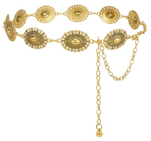 JasGood Damen Concho Taillenkettengürtel Mode Kettengürtel Taillenkette Taillengürtel Verstellbarer Metall Gürtel Gold Damen Western Cowgirl Gürtel für Kleider