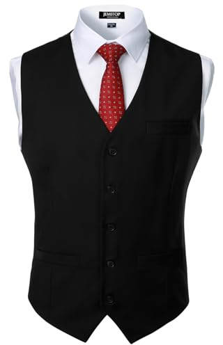 JEMITOP Men's Classic Slim Fit Formal Wedding Dress Vest Black L