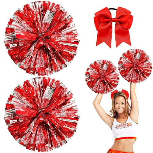 Nuyoah Pompons Cheerleader Rot 2Stk Pompoms Cheerleading Cheerlead Pompon Pompom Cheerleading Pong Pongs Cheerleader Pom Poms Cheerleading Metallfolie für Sports Wettbewerb Karnevalspartys