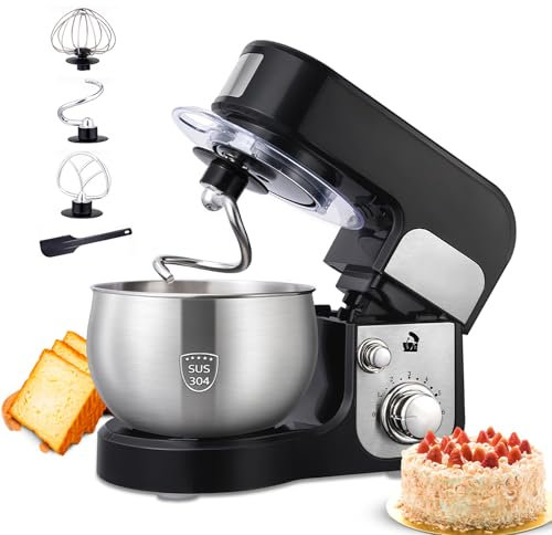 Robot Patissier, Bol mélangeur en acier inoxydable (3L), 700W Robots de Cuisine Professionnel, 6 Vitesses, avec Crochet Pétrin,Batteur plat,Fouet à Fils, pour la cuisson, les gâteaux