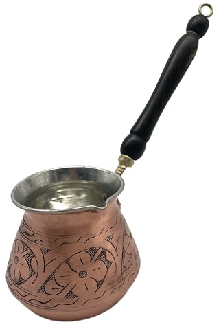 Cezvex - Zeus-handgemachete türkische Kaffeekanne- Mokkakanne, Cezve aus Kupfer mit Holzgriff bis zu 6 türkische-Tassen, Mehmet Efendi Kaffee 100g gratis