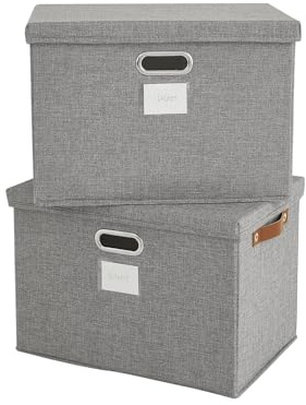 Bagnizer Aufbewahrungsboxen mit Deckel Faltbare 2PCS Stoff Große Aufbewahrungskörbe Stapelbare Aufbewahrungskörbe für Regale Boxen für Kleidung Kleiderschrank Grau Zusammenklappbar 43x30x30cm