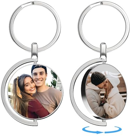 FKF Porte Clef Personnalisé avec Photo Texte Porte-Clés Personnalisable | Porte Clé Photo Personnalisables en Acier Inoxydable Personnalisable Cadeau Pour Hommes Femmes Papa Petit Ami