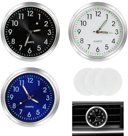 3 piezas de reloj para coche, mini relojes para pegar el salpicadero con cinta adhesiva de doble cara, reloj de cuarzo de metal para coche, moto, barco, decoración interior de vehículo, colores negro