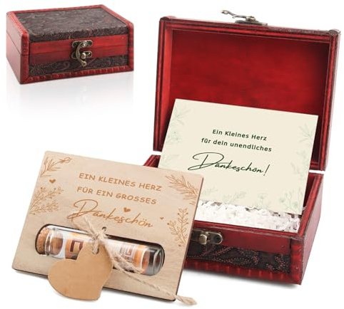 Dankeschön Geschenke Klein, Geldgeschenk Geburtstag mit Holz Dankeskarte, Schatzkiste, Dankeskarten „Ein Kleines Herz Für Ein Grosses Dankeschön“, Danke Holzkarte für Geburtstag Hochzeit Weihnachten