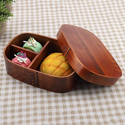WPKD BLUEIY Caja bento de madera vintage, contenedor de almuerzo de 18 x 12 x 5,5 cm, fiambrera de madera para preparación de comidas, lonchera de madera