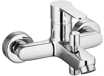 sanicomfort Wannenarmatur BERLIN chrom – Einhebel Mischbatterie für Badewanne – Aufputz-Wannenfüllarmatur mit 1/2 Zoll Brauseanschluss, Wandmontage, aus Messing
