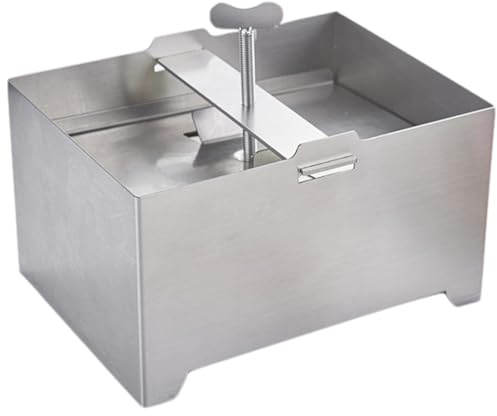 Dbvnnsy Stainless Steel Tofu Press with Adjustable Paneer Maker, 6.3×4.7×3.5 Inch Cheese Press with Drain Holes & Drip Tray for Homemade Tofu, Paneer & Labneh