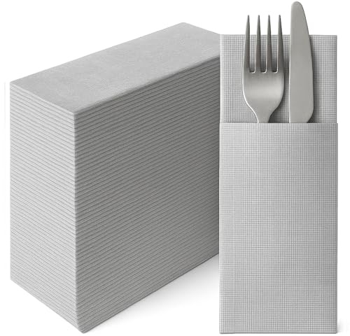 Tovaglioli Portaposate Monouso TNT Effetto Lino 30x40 cm 1/8 Tessuto Non Tessuto GRIGIO CHIARO – Resistente, Assorbente, Biodegradabile Ideale per Ristorazione, HoReCa Eventi e Cerimonie – 50 Pezzi